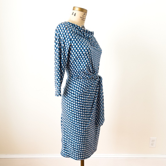 Ann Taylor Ruched Blue Cowl Neck Hourglass Jersey Dress Size Small - Picture 4 of 15